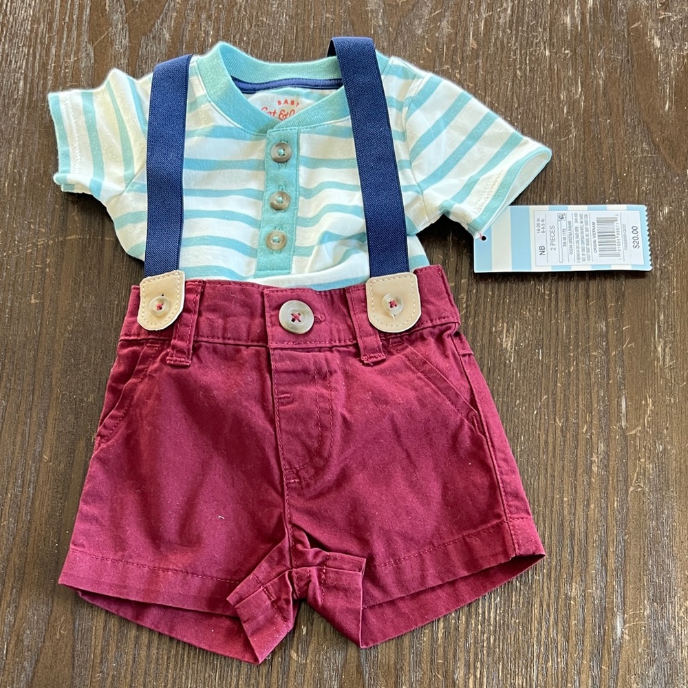 Cat & Jack Teal Striped Shirt and Burgundy Shorts Set